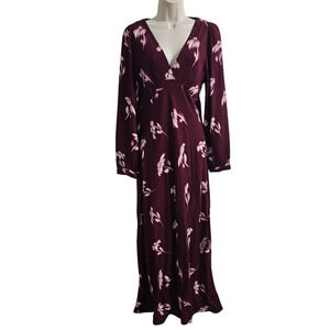 MADEWELL V-Neck Cuff Sleeve Maxi Dress in Floral Bordeaux Size 6 NWT